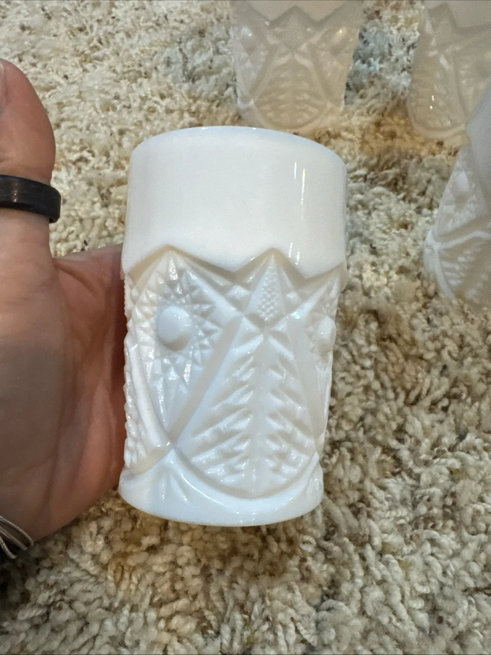 White Milk Glass Pitcher and Tumbler Set - Elegant Embossed Pattern